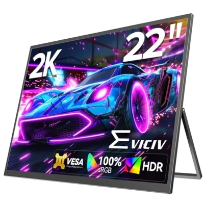 Abbildung von EVICIV Portable Monitor 2K 22 Zoll, Tragbarer mit 2560 * 1440 IPS Bildschirm Integrierter Halterung Mini HDMI USB C für PC Laptop Handy Xbo Switch, Mobiler VESA kompatibel