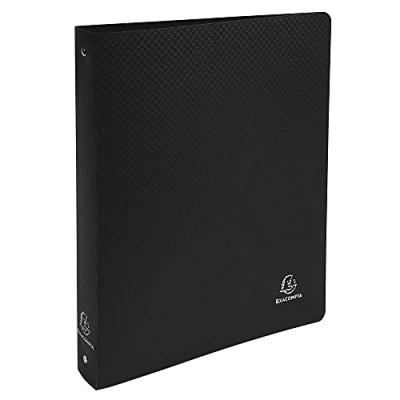 Abbildung von Exacompta 512801E Ringbuch OPAK DIN A4 aus mittelfestem Kunststoff mit 4 Ringen 40 mm breit schwarz ideal für Schule und Büro Ringhefter Ringordner Ringbuchordner