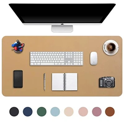 Abbildung von DOBAOJIA Erweitertes Mausepad Große Mausmat XXL Schreibtischmatte Schreibtischunterlage für Laptop/Tastatur/Maus Schreibblock, PU Leder Wasserdicht + Wildleder rutschfest 90 x 43cm (Khaki)