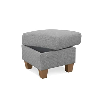 Abbildung von Cavadore Hocker Ammerland / Stauraumhocker mit Holzfüßen, als Fußhocker oder Beistellhocker 58 x 48 Strukturstoff, Hellgrau