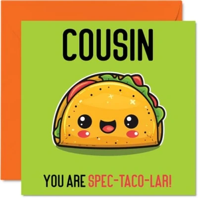 Abbildung von Geburtstagskarte für Cousin Spec Taco lar lustige von Verwandten der Familie, Cousin, Geburtstagsgeschenke, 145 mm x mm, Witz Grußkarten Frauen und Männer