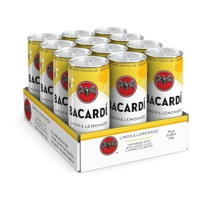Abbildung von BACARDÍ Limón &amp; Lemonade, Ready To Drink Cocktail in der Dose, trinkfertig mit Limon Rum, Zitrone, Limette, Grapefruit und Limonade 10% Vol., 12 x 250 ml