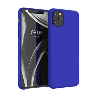 Abbildung von kwmobile Hülle kompatibel mit Apple iPhone 11 Pro Max Silikon Handy Case Handyhülle weiche Oberfläche kabelloses Laden Baltik Blau