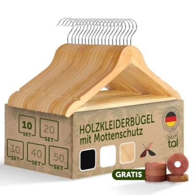 Abbildung von Blumtal Kleiderbügel Rutschfest aus Holz mit Rockkerbe und Hosensteg, (10 tlg), 360 drehbar