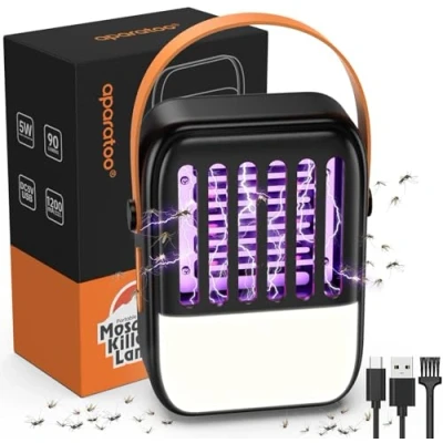 Abbildung von Moskito Killer Lampe, 2 In 1 Solarstrom Insektenvernichter Elektrisch Mit 1200mAh USB Wiederaufladbar Mückenfalle, Stechmücken Abwehr LED Licht, Mückenlampe Für Garten, Innen, Außen (Schwarz)
