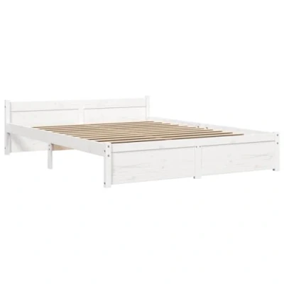 Abbildung von vidaXL Massivholzbett Doppelbett Kopfteil Bettgestell Lattenrost Bettrahmen Schlafzimmerbett Bett Holzbett Schlafzimmermöbel Weiß 140x200cm