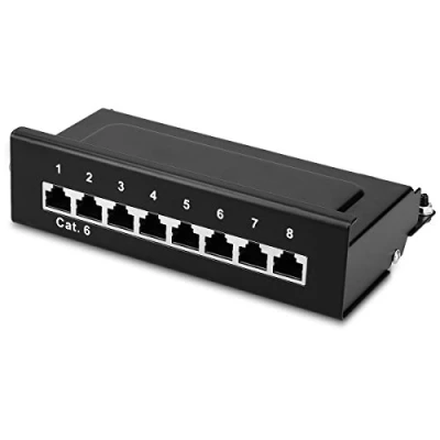 Abbildung von kwmobile 8 Port Patchpanel Cat6 Verteiler Verteilerfeld Patchfeld Cat 6 Kabel mit Erdungskabel inkl. Schrauben Dübel für Wandmontage Schwarz