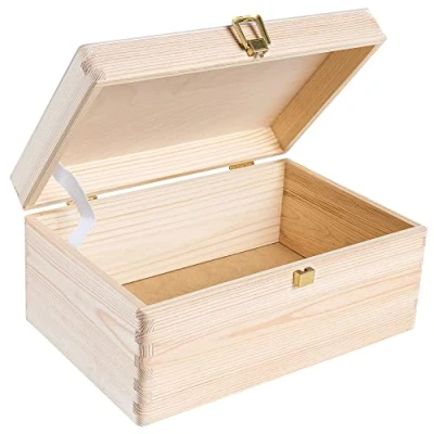 Abbildung von Creative Deco Holzkiste Natur mit Deckel und Schloss, Erinnerungsbox Baby Groß Holzbox Unlackiert Kasten