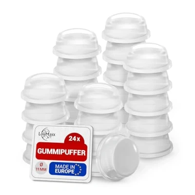 Abbildung von LouMaxx Gummipuffer 24 Stück transparent Ø 11mm Gummifüsse selbstklebend mit extra starkem Halt Anschlagpuffer verhindern Rutschen und Kratzer Gummifüße
