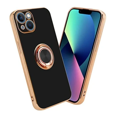 Abbildung von Cadorabo Hülle kompatibel mit Apple iPhone 14 Schutzhülle TPU Silikon Case Ring Design Kameraschutz Slim Kratzfest Weiche Gummi Rundumschutz für in Schwarz