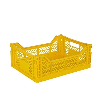 Abbildung von Ay Kasa Klappkiste, stabile Faltkiste aus Kunststoff, stapelbar, Yellow, Midi (40x30x14cm)