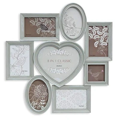 Abbildung von Levandeo® Bilderrahmen Collage, Fotorahmen 49x50cm Herz Grau 8 Fotos Shabby Chic