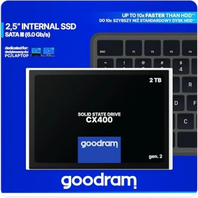 Abbildung von goodram SSD 2TB CX400 Gen.2 2048GB Solid State Drive mit SATA III Interface 3D TLC NAND Flash Speicherchips 2,5 Zoll zur Beschleunigung Ihres PCs bis zu 10 Mal Schwarz 2048 GB 2 TB