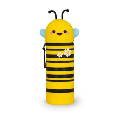 Abbildung von Legami Kawaii Federmäppchen für die Schule 2 in 1 aus weichem Silikon, Bee Thema, Stifthalter den Tisch, Reißverschluss, Stifte Buntstifte, Filzstifte, H 21,5 cm