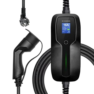 Abbildung von Morec Typ 2 EV Ladegerät Ladekabel Tragbare Ladebox umschaltbar 10/16 A mit Display Ladestation Schuko Pin Elektroauto IEC 62196 EVSE (Euro Stecker) 6 m