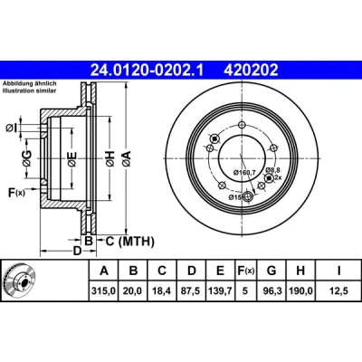 Abbildung von ATE 24.0120 0202.1 Bremsscheibe 315,0 20,0 5 139,7 Belüftet KIA: SORENTO 1