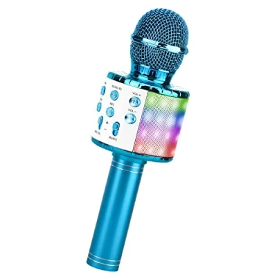 Abbildung von ShinePick Kabelloses Karaoke Mikrofon, Bluetooth, mit 5 W, Lautsprecher, tragbares Mikrofon für Kinder/Erwachsene, kompatibel Android/iOS/PC/Smartphone (blau)