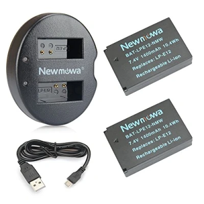 Abbildung von Newmowa Ersatz Akku LP E12 (2er Pack) und Tragbar USB Ladegerät Kit für Canon EOS M M2 M10 M50 M100 M200 100D Rebel SL1 KISS X7 PowerShot SX70 HS