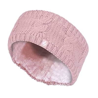 Abbildung von Heat Holders Damen Stirnband mit dickem Zopfmuster, Fleece gefüttert, Thermo Winter, leer, Totenkopf Ohrenwärmer (Einheitsgröße, Altrosa)
