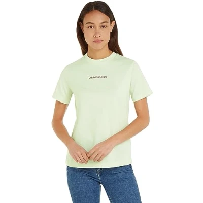 Abbildung von Calvin Klein Jeans Damen T Shirt Kurzarm Institutional Straight Rundhalsausschnitt, Grün (Canary Green / Amaranth), L