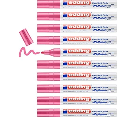 Abbildung von edding 750 Glanzlackmarker pink 10 Lackmarker Rundspitze 2 4 mm Lackstift für Glas, Stein, Holz, Kunststoff und Papier wasserfest, stark deckend