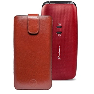 Abbildung von Original Favory Etui Tasche für / DORO Primo 401 Leder Handytasche Ledertasche Schutzhülle Case Hülle *Speziell Lasche mit Rückzugfunktion* in braun