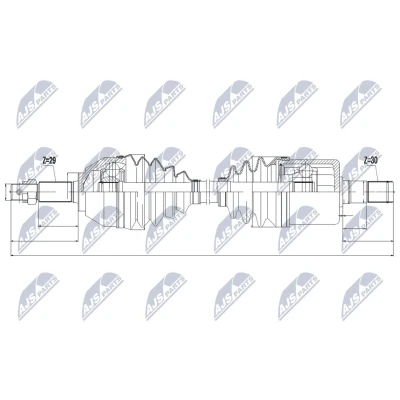 Abbildung von NTY NPW NS 048 Antriebswelle Vorderachse, Vorderachse links Automatikgetriebe NISSAN: X Trail, Qashqai / Qashqai+2 I, RENAULT: Koleos I