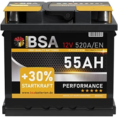 Abbildung von BSA Autobatterie 55AH 12V Batterie 520A/EN +30% Startleistung ersetzt 44Ah 45AH 50AH 52AH 46AH 47Ah 53AH