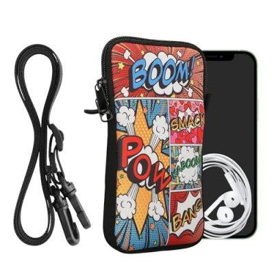 Abbildung von kwmobile Handytasche für Smartphones XL 6,7/6,8&quot; Neopren Handy Hülle Mehrfarbig Tasche mit Kette 17,2 x 8,4 cm Innenmaße Comic Symbole