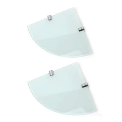 Abbildung von BSM Marketing Eckregale aus gehärtetem Glas, 200 mm, 6 mm dick, für Badezimmer, Schlafzimmer, Büro, mit verchromten Regalstützen, Weiß, 2 Stück