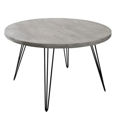 Abbildung von Riess Ambiente Runder Esstisch Scorpion 120cm grau Mango Massivholz Schwarze Metallbeine Hairpin Legs, stylischer für Dein Esszimmer