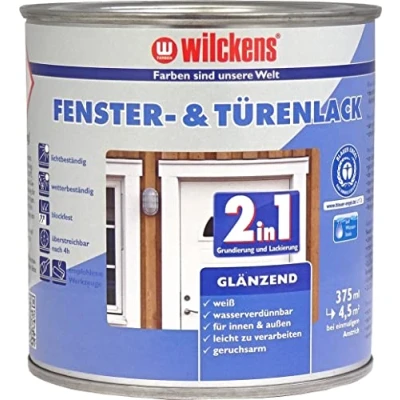 Abbildung von Wilckens 2in1 Fenster &amp; Türenlack glänzend, 375 ml, Weiß