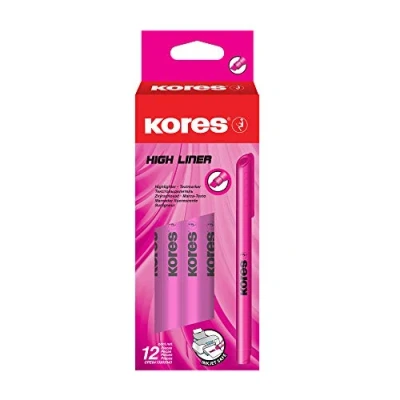 Abbildung von Kores High Liner: Dünne Pinke Leuchtende Textmarker Stifte, Keilspitze und Wasserbasierte Tinte, Schul Bürobedarf, 12 Stück Packung