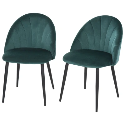 Abbildung von HOMCOM Esszimmerstühle 2er Set Küchenstuhl Wohnzimmerstuhl Polsterstuhl Bürostuhl mit Rückenlehne Skandi Design Samt Metall Grün 52 x 54 79 cm