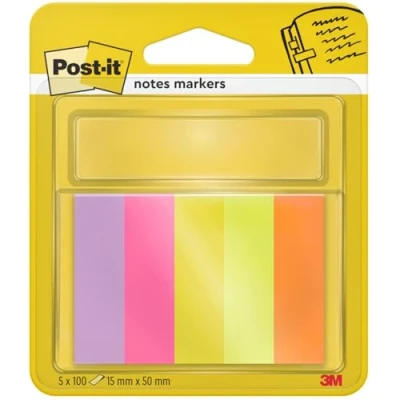 Abbildung von Post it 670 5 Haftstreifen Page Marker schmal, 15 x 50 mm, neonfarben, 5x100 Blatt