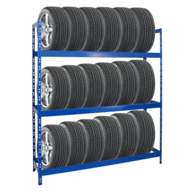 Abbildung von PROREGAL Reifenregal Tiger XL HxBxT 200x180x45 cm 300kg Fachlast bis zu 21 Reifen (205/55 R16) Blau Werkstattregal, Lagerregal, Kellerregal