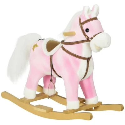 Abbildung von HOMCOM Schaukeltier aus Plüsch, Kinderschaukelstuhl mit Soundfunktion, Holz, Rosa, (1 tlg), 68L x 26B 62H cm