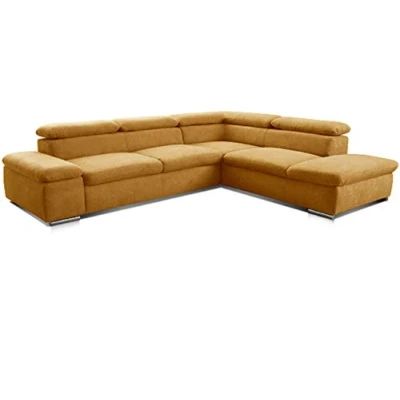 Abbildung von Cavadore Ecksofa Alkatraz / Modernes L Form Schlafsofa mit Bett, Ottomane und verstellbaren Kopfteilen Maße: 272 x 73 226 Webstoff, Gelb
