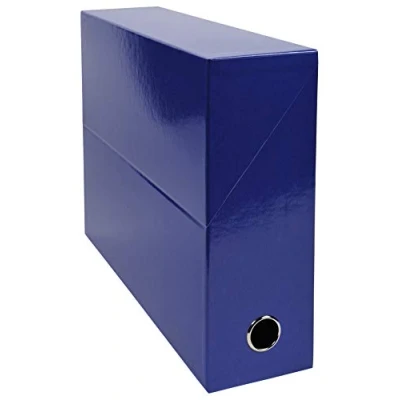 Abbildung von Exacompta 89922E Packung mit 5 Transferboxen Iderama aus laminiertem Karton, robust und strapazierfähig, 24 x 32 cm, Ideal für Ihre Dokumente in Format DIN A4, Rücken 90mm, dunkelblau, Stück