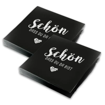 Abbildung von itenga Servietten Schön dass du da bist 30 x 30cm 3 lagig 40 Stück für Kommunion Konfirmation Hochzeit Taufe und andere Feiern (Schwarz)