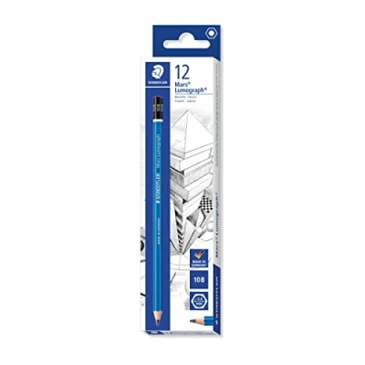 Abbildung von STAEDTLER Zeichenbleistift Mars Lumograph, Härtegrad 10B, unglaublich bruchfeste Premium Bleistifte, hohe Qualität, spezielle Minenrezeptur, Sechskantform, 12 Bleistifte in Faltschachtel, 100 10B