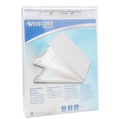 Abbildung von Westcott E 17002 00 Formularhalter Box aus Aluminium, DIN A4, mit Aufbewahrungsfach und Zwischenablage, oben öffnend