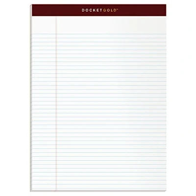 Abbildung von Tops Docket Gold Schreibtablett, 8 1/2 x 11 3/4 Zoll, perforiert, weiß, schmales Lineal, 50 Blatt pro Block, 6 Blöcke Packung (63942)