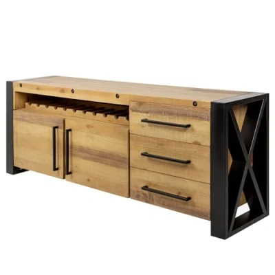 Abbildung von riess ambiente Sideboard THOR 195cm vintage braun / schwarz (Einzelartikel, 1 St), Wohnzimmer · Massivholz Metall Kommode Industrial Design