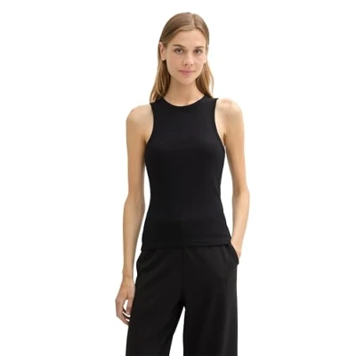 Abbildung von TOM TAILOR Denim Damen Basic Top mit dekorativen Knöpfen, deep black, XXL