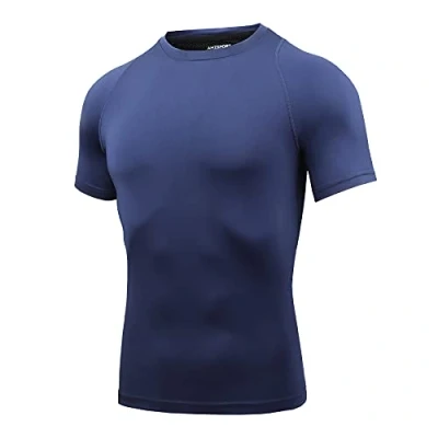 Abbildung von AMZSPORT Herren Kompressionsshirt Kurzarm Funktionsshirts Cool Dry Training Running Top, Blau L