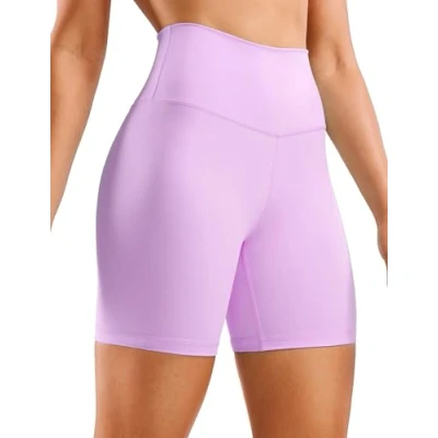 Abbildung von CRZ Yoga Naked Feeling Damen Kurze Leggings High Waist Blickdicht Fithess Shorts Radlerhose Sporthose 15cm Flieder 42