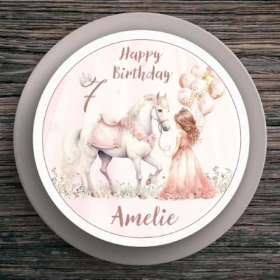 Abbildung von Tortenaufleger Geburtstag Prinzessin #2 Name &amp; Zahl (20cm) Fondant Papier