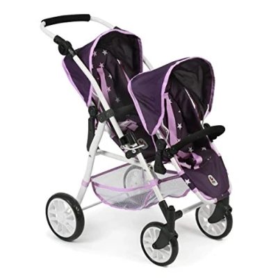 Abbildung von Puppenwagen Tandem Buggy &quot;Twinny&quot; Sternchen lila