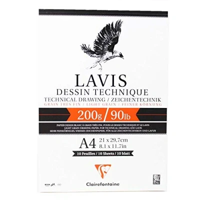 Abbildung von Clairefontaine 96341C Zeichenblock Lavis (10 Blatt, 200 g, 21 x 29,7 cm, ideal für Nasstechnik und Lavierung, geleimt) weiß